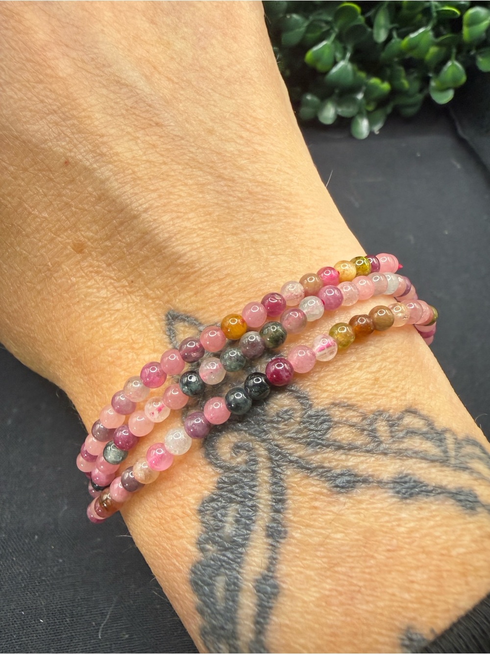 Tourmaline 3mm Beaded Necklace or Wrap Bracelet